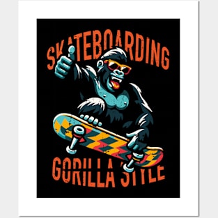 Skateboarding Gorilla Style Posters and Art